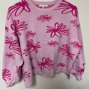 Piper & Scoot Light Pink Sweater with Magenta Floral Pattern